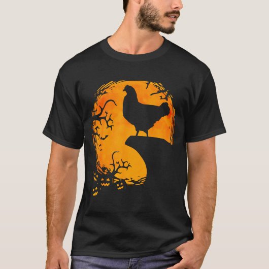 Funny Chicken Halloween Moon Silhouette Soky Chick T-Shirt (Vorderseite)