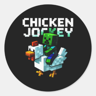 Funny Chicken Jockey Zombie Pixel Art Gamer Shirt Runder Aufkleber