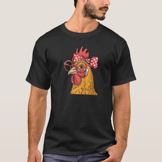 Funny Chicken Lady Rooster Hen Wearing Bandana Wom T-Shirt (Vorderseite)