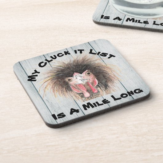 Funny Chicken - Meine Cluck It List ist eine Mile Getränkeuntersetzer (Linke Seite)