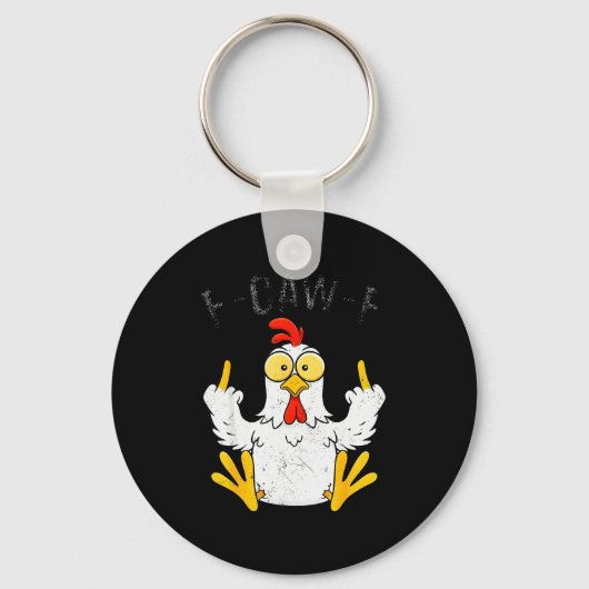 Funny Chicken Middle Finger F-caw-f Rooster Meme Schlüsselanhänger (Vorderseite)