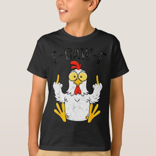 Funny Chicken Middle Finger F-caw-f Rooster Meme T-Shirt (Vorderseite)
