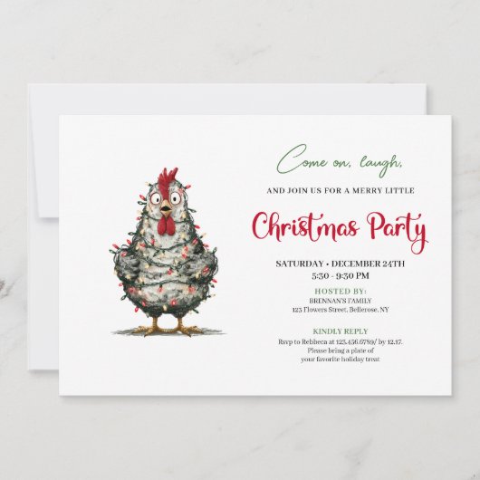 Funny Chicken Minimalist Holiday Party Printable Einladung (Vorderseite)