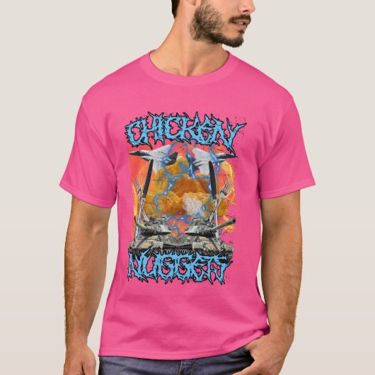 Funny Chicken Nugget Bootleg Hardcore Flames Meme T-Shirt (Vorderseite)