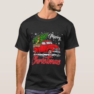 Funny Chicken on Red Truck Weihnachtsbaum Christma T-Shirt