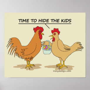 Funny Chicken Ostereier Cartoon Poster