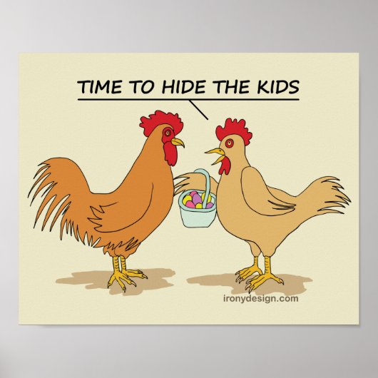 Funny Chicken Ostereier Cartoon Poster (Vorne)