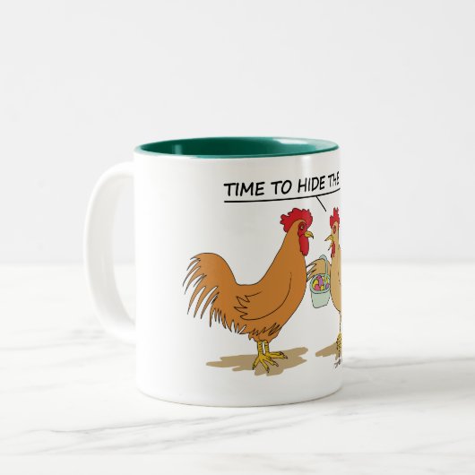 Funny Chicken Ostereier Cartoon Zweifarbige Tasse (Vorderseite Links)