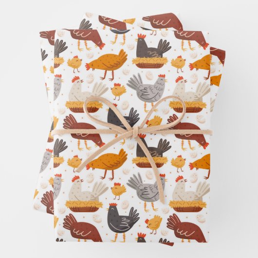 Funny Chicken Ostereier Muster, Männer Frauen Kind Geschenkpapier Set (Beispiel)