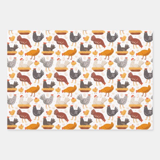 Funny Chicken Ostereier Muster, Männer Frauen Kind Geschenkpapier Set (Vorderseite)