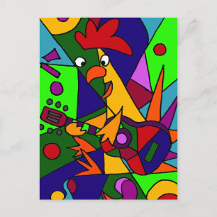 Funny Chicken Playing the Guitar Moderne Kunst Ent Postkarte