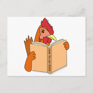 Funny Chicken Reading Book Cartoon Hen Postkarte