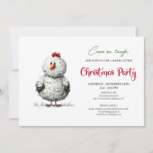 Funny Chicken Red Green Christmas Party Printable Einladung (Vorderseite)