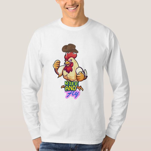 Funny Chicken Rise and Fly” T-Shirt (Vorderseite)