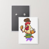 Funny Chicken Rise and Fly” T-Shirt Button (Vorderseite/Rückseite)