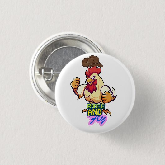 Funny Chicken Rise and Fly” T-Shirt Button (Vorne & Hinten)