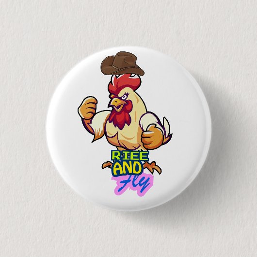 Funny Chicken Rise and Fly” T-Shirt Button (Vorderseite)
