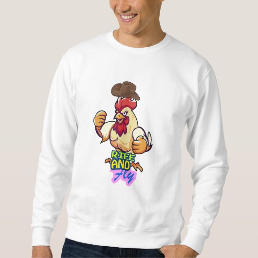 Funny Chicken Rise and Fly” T-Shirt Sweatshirt (Vorderseite)