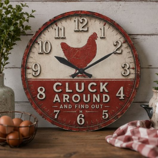 Funny Chicken Rustic Farmhouse Große Wanduhr