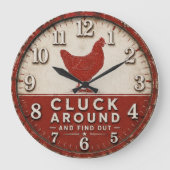 Funny Chicken Rustic Farmhouse Große Wanduhr (Vorderseite)