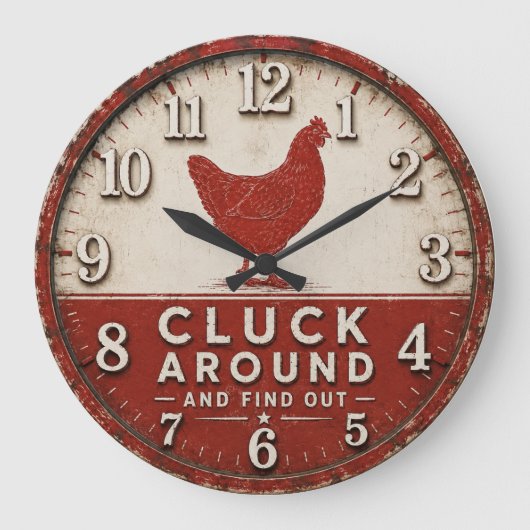 Funny Chicken Rustic Farmhouse Große Wanduhr (Vorderseite)
