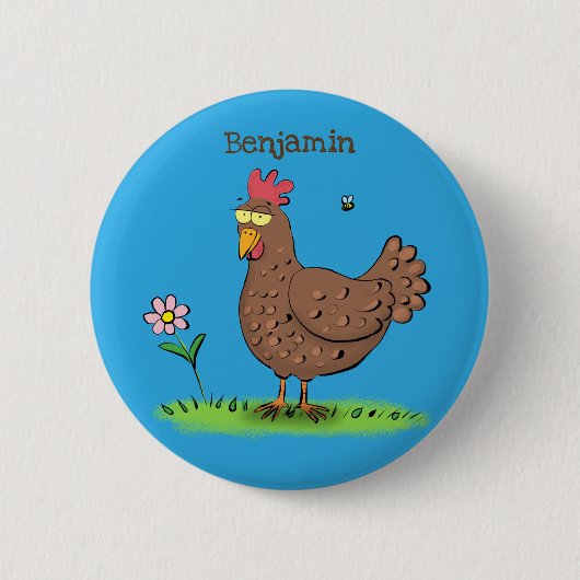 Funny chicken rustic whimsical cartoon button (Vorderseite)