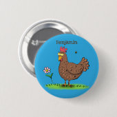 Funny chicken rustic whimsical cartoon button (Vorne & Hinten)