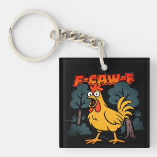 Funny Chicken T - Shirt - F-Caw-F Comic Art Art Schlüsselanhänger