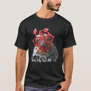 Funny Chicken T-Shirt für Frauen Huhn Bandana Glas