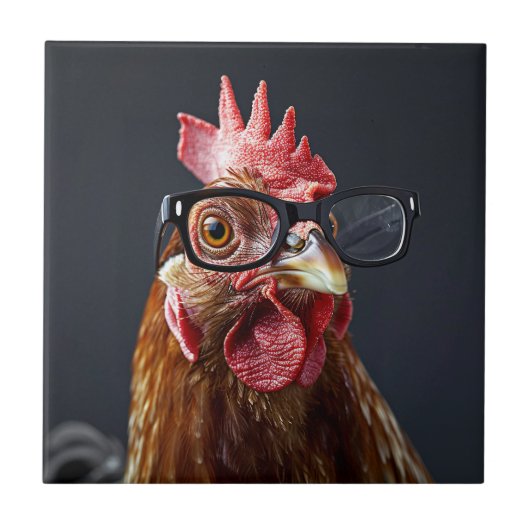 Funny Chicken Wearing Brillen Fliese (Vorderseite)