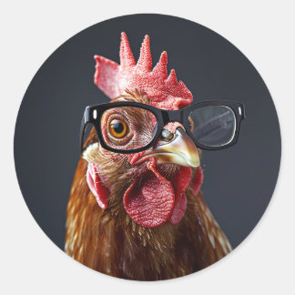 Funny Chicken Wearing Brillen Runder Aufkleber