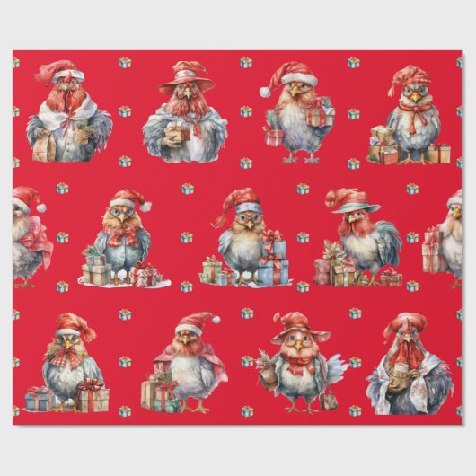 Funny Chicken Weihnachts-Shoppers Red Geschenkpapier (Flach)