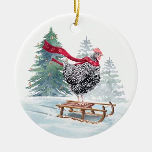 Funny Chicken Weihnachtsbaum Rodelbahn mit Aussich Keramik Ornament (Vorne)