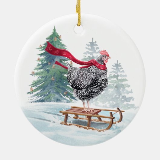 Funny Chicken Weihnachtsbaum Rodelbahn mit Aussich Keramik Ornament (Hinten)