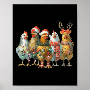 Funny Chicken Weihnachtsbeleuchtung Farm Tier Nied Poster