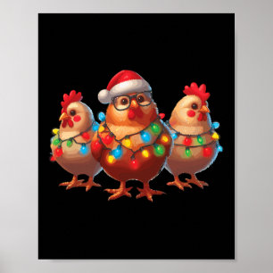Funny Chicken Weihnachtsbeleuchtung Farm Tier Nied Poster
