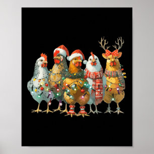 Funny Chicken Weihnachtsbeleuchtung Farm Tier Nied Poster