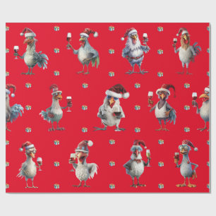 Funny Chicken Weihnachtsfest Party Rotes Weihnacht Geschenkpapier
