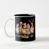 Funny Chicken WeihnachtsLICHT Farm Animal Xmas Zweifarbige Tasse (Links)