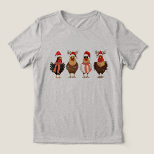 Funny Chickens Christmas Lights Tri-Blend Shirt