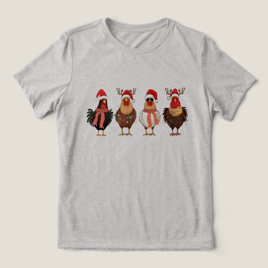 Funny Chickens Christmas Lights Tri-Blend Shirt (Design Vorderseite)