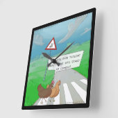 Funny Chickens Crossing Road Square Wall Clock Quadratische Wanduhr (Winkel)