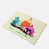 Funny Chickens Doormat - Benutzerdefinierter Text Fußmatte (Schrägansicht)