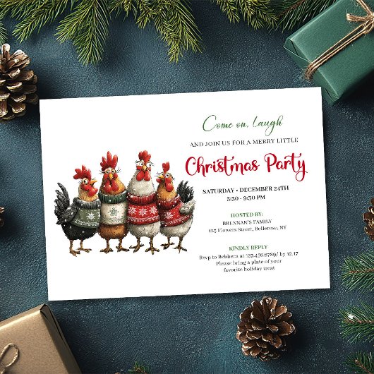 Funny Chickens Holiday Party Editable Invitation Einladung