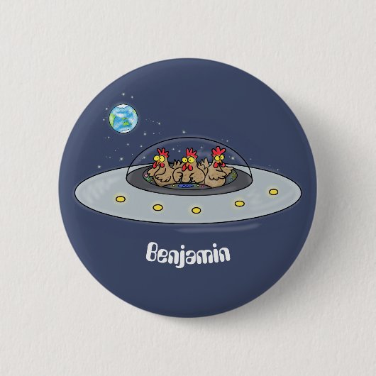 Funny chickens in space cartoon illustration button (Vorderseite)