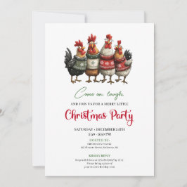 Funny Chickens Minimalist Red Green Holiday Invite Einladung