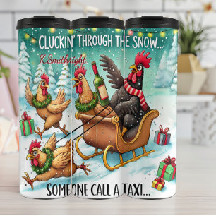 Funny Chickens Pulling Sleigh Thermosbecher
