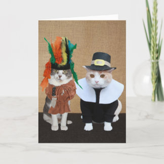 Funny Chief und Pilgrim Cat Lover Erntedank Feiertagskarte