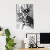 Funny Chihuahua Bathroom Art Print, Brushing Teeth Poster (Heimbüro)