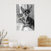 Funny Chihuahua Bathroom Art Print, Brushing Teeth Poster (Küche)